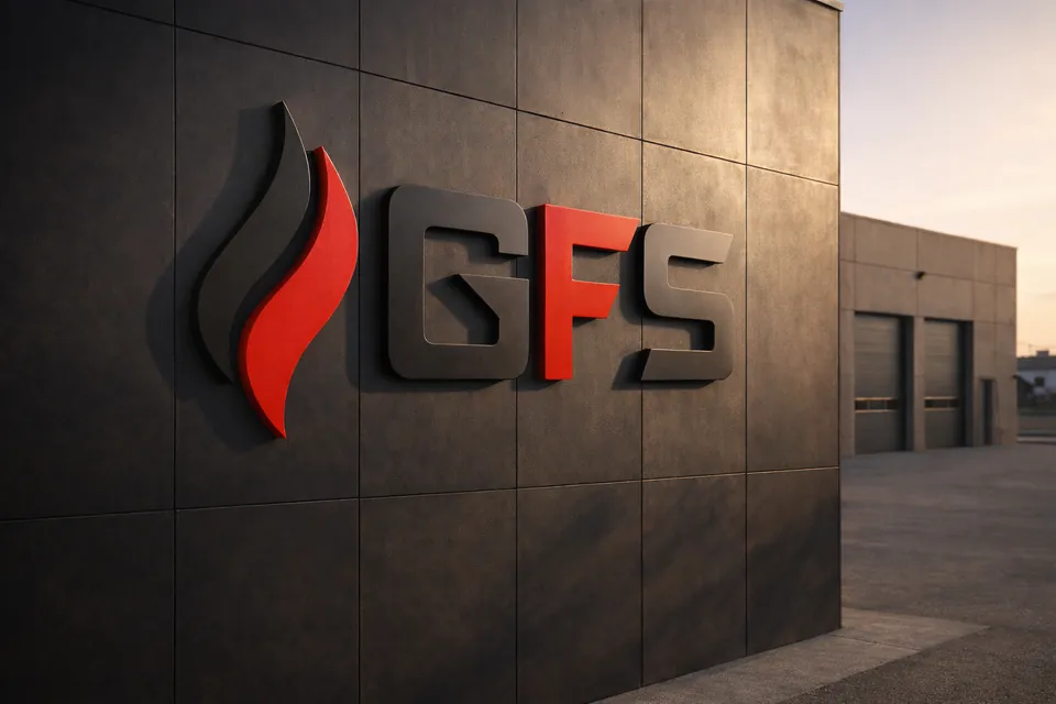 Mockup del logo GFS sull'insegna di una sede