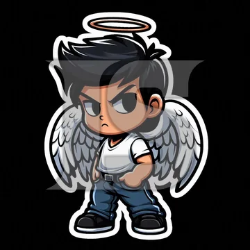 Sticker di un personaggio con le ali e l'aureola