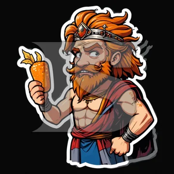 Sticker di un guerriero barbuto con corona che tiene una carota